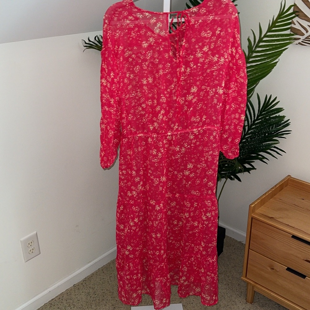 FREE PEOPLE WALLFLOWER PRINTED MIDI DRESS, RASPBERRY COMBO‎ - Picture 4 of 4